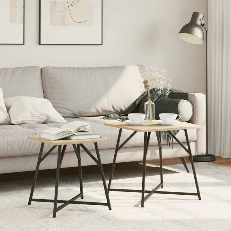 vidaXL Sidebordssæt 2 pcs Sonoma Eg og Sort 50 x 50 x 50 cm