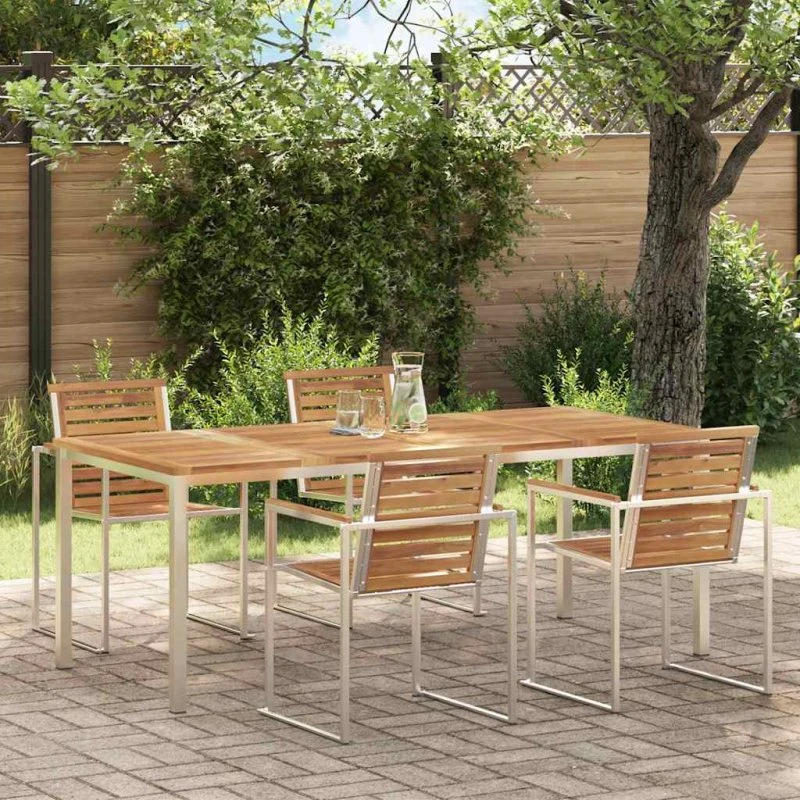 vidaXL Spisebord Brun 200x90x75 cm Massiv Teaktræ med Rustfri Stålramme