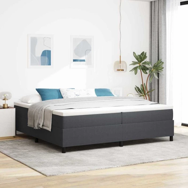 vidaXL Box Spring Seng 200 x 200 cm Mørkegrå/Hvid