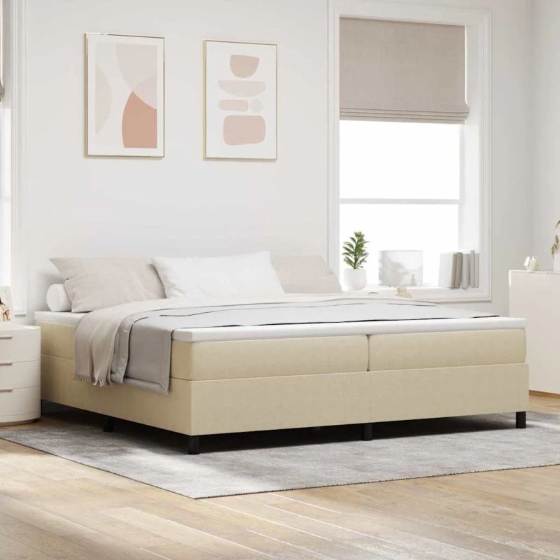 vidaXL Box Spring Seng 200 x 200 cm Lys Grå/Hvid Corduroy