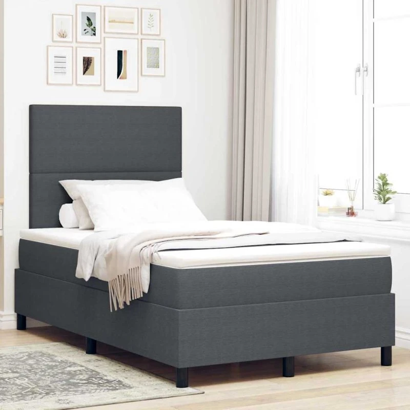 vidaXL Box Spring Seng 120 x 200 cm Mørkegrå/Hvid Velourstof
