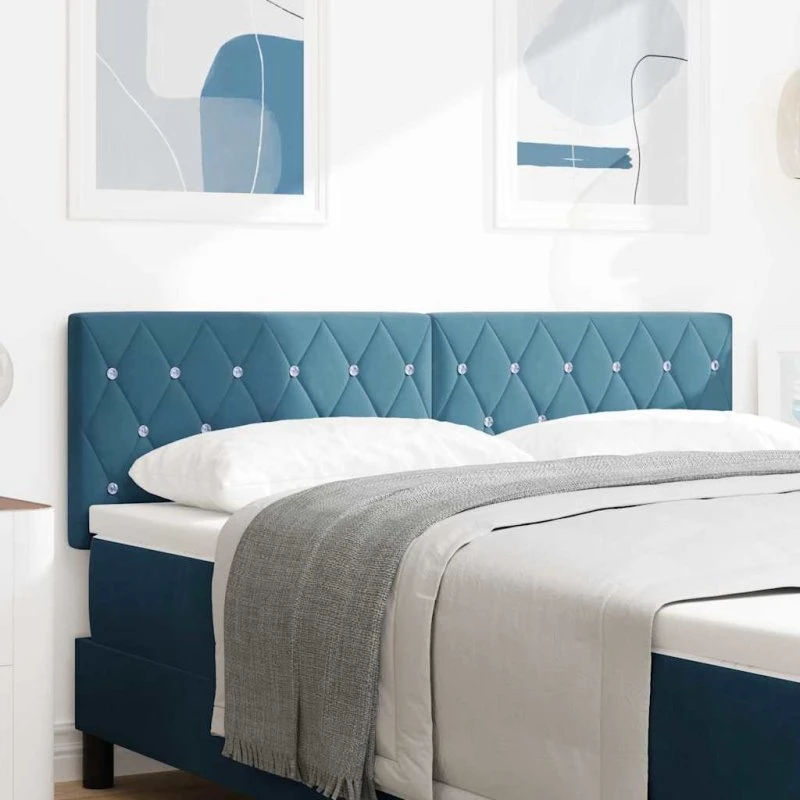 vidaXL LED-senggavl mørk blå 160 cm fløjl