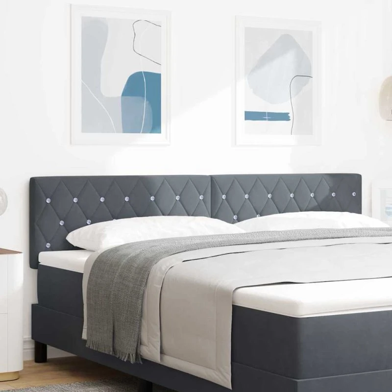vidaXL LED-sengegavl med justerbar højde, mørkegrå 180 cm, fløjl