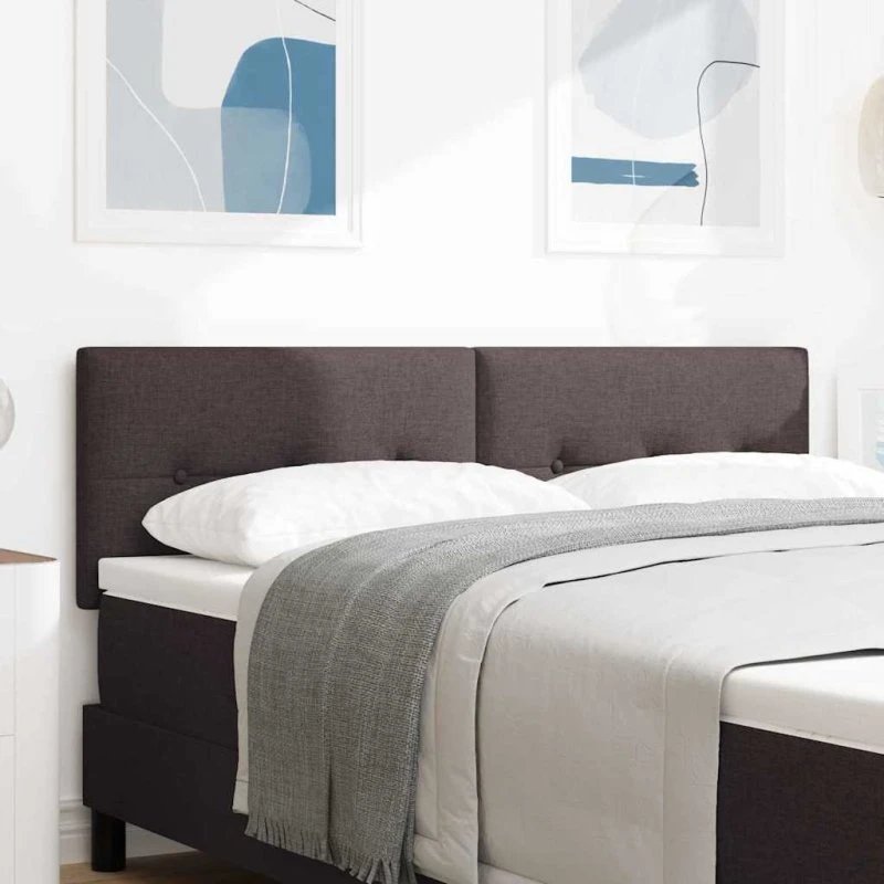 vidaXL LED-sengegavl Mørk Brun 144 cm Stof med lysstrimler