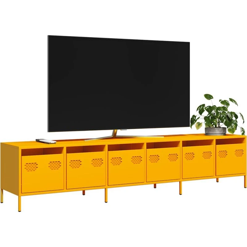 vidaXL tv-bord 202x39x43,5 cm koldvalset stål sennepsgul
