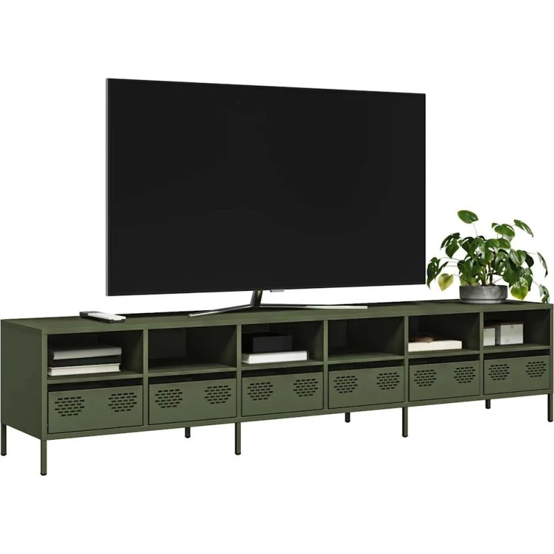 vidaXL tv-bord 202x39x43,5 cm koldvalset stål olivengrøn