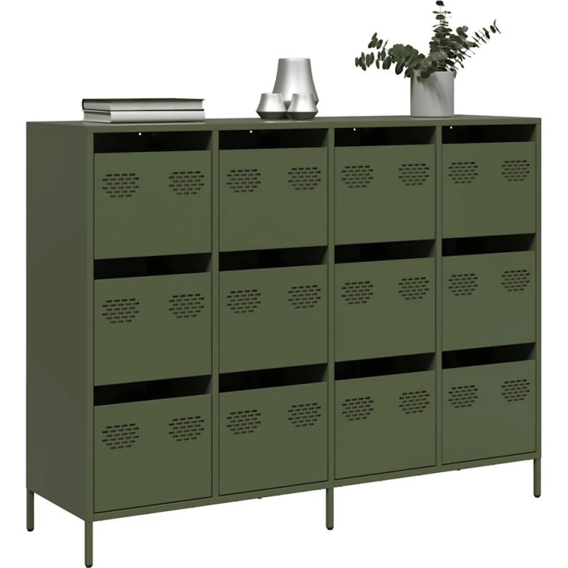 vidaXL Skab 135x39x103,5 cm koldvalset stål olivengrøn