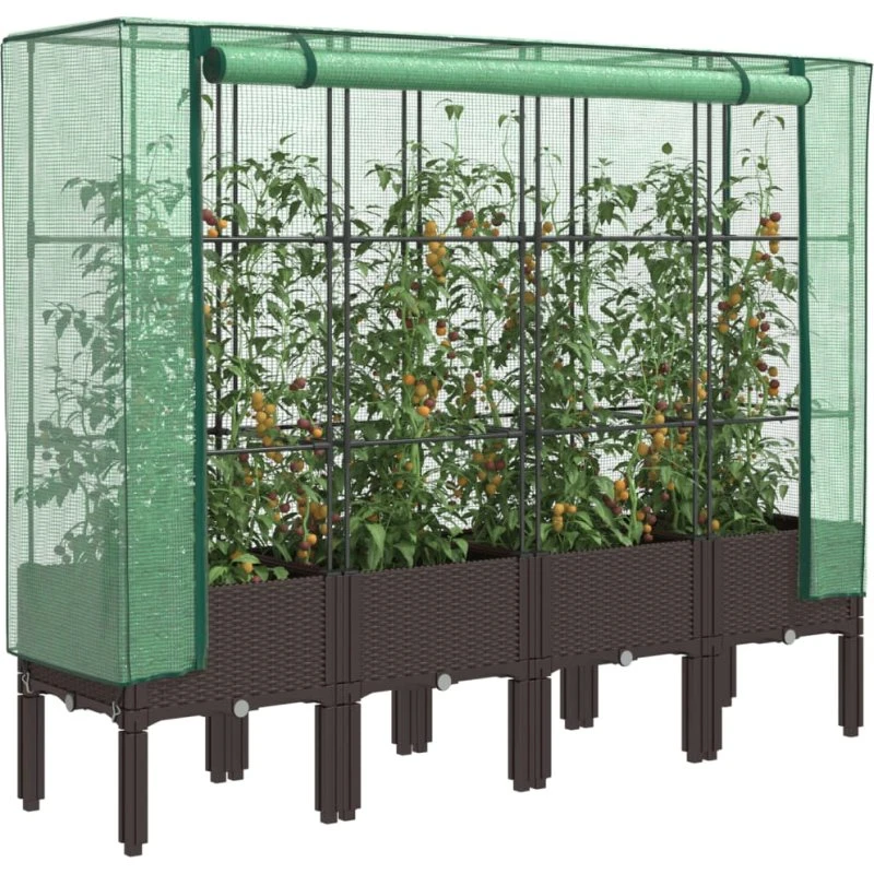 vidaXL Højbed med drivhusovertræk 160x40x140 cm rattan-look