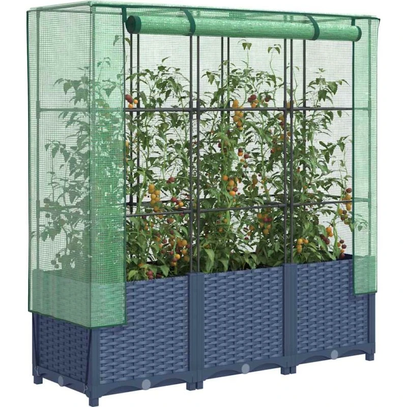 vidaXL Højbed med drivhusovertræk 120x40x138 cm rattan-look