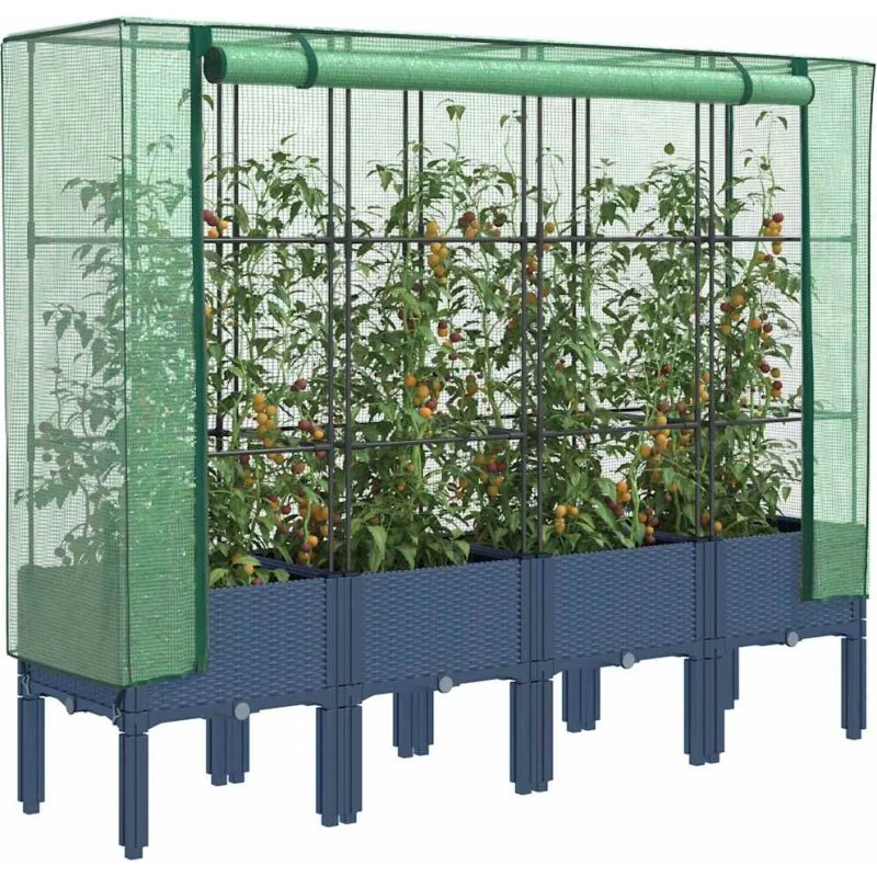 vidaXL Højbed med drivhusovertræk 160x40x140 cm rattan-look
