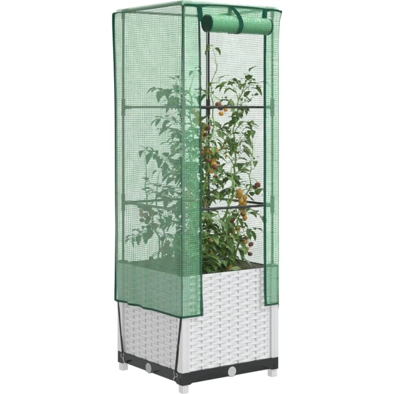 vidaXL Højbed med drivhusovertræk 40x40x139 cm rattan-look