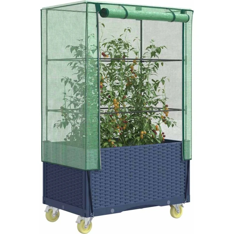vidaXL Højbed med overtræk og hjul 80x50x182 cm rattan-look