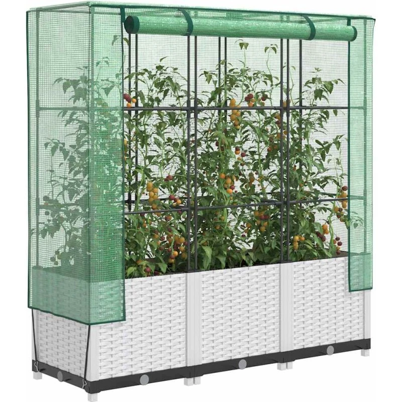 vidaXL Højbed med drivhusovertræk 120x40x138 cm rattan-look
