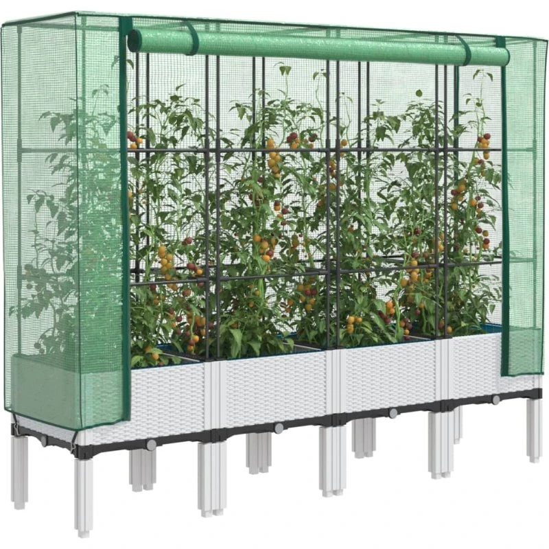 vidaXL Højbed 160x40x140 cm med drivhusovertræk rattan-look