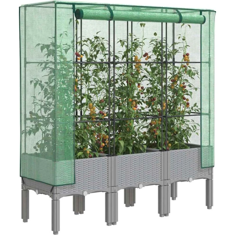 vidaXL Højbed med drivhusovertræk 120x40x140 cm rattan-look