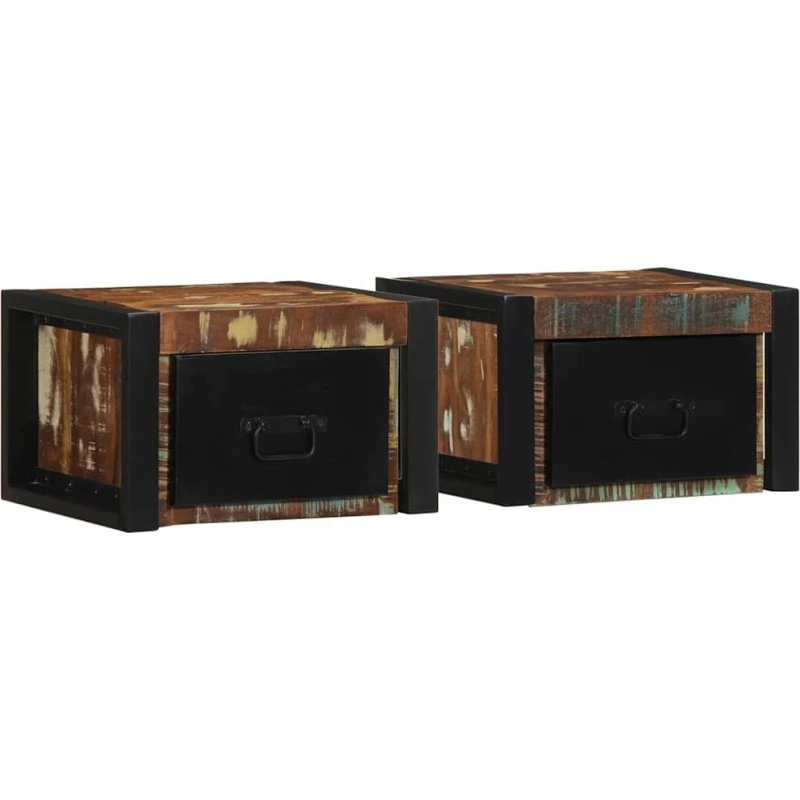 vidaXL Sengeskabe 2 stk 40x35x25 cm massivt genbrugstræ flerfarvet