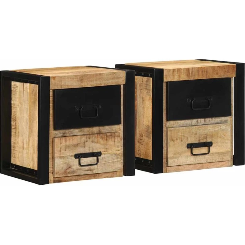 vidaXL Sengeskabe 2 stk 40x35x40 cm massivt ru mangotræ