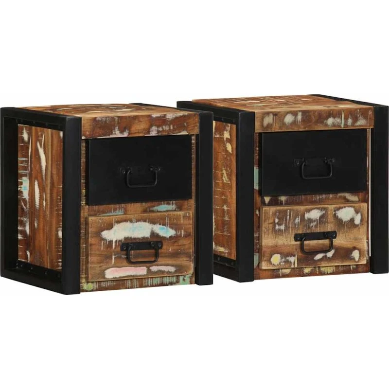 vidaXL Sengeskabe 2 stk 40x35x40 cm massivt genbrugstræ flerfarvet