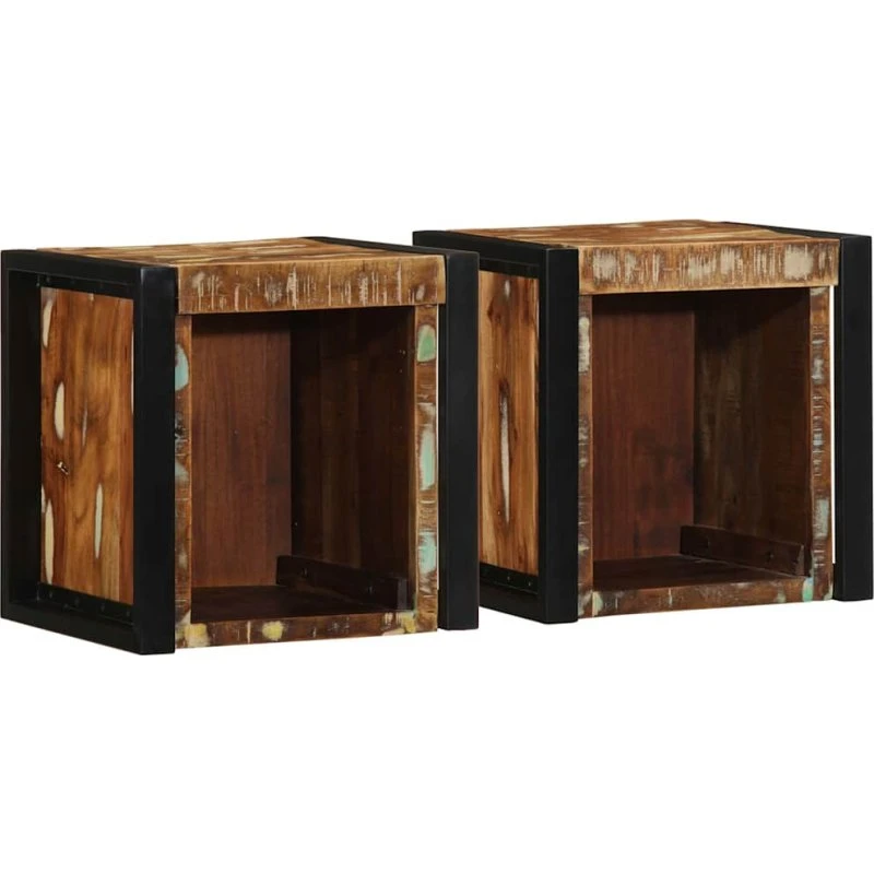 vidaXL Sengeskabe 2 stk 40x35x40 cm massivt genbrugstræ flerfarvet