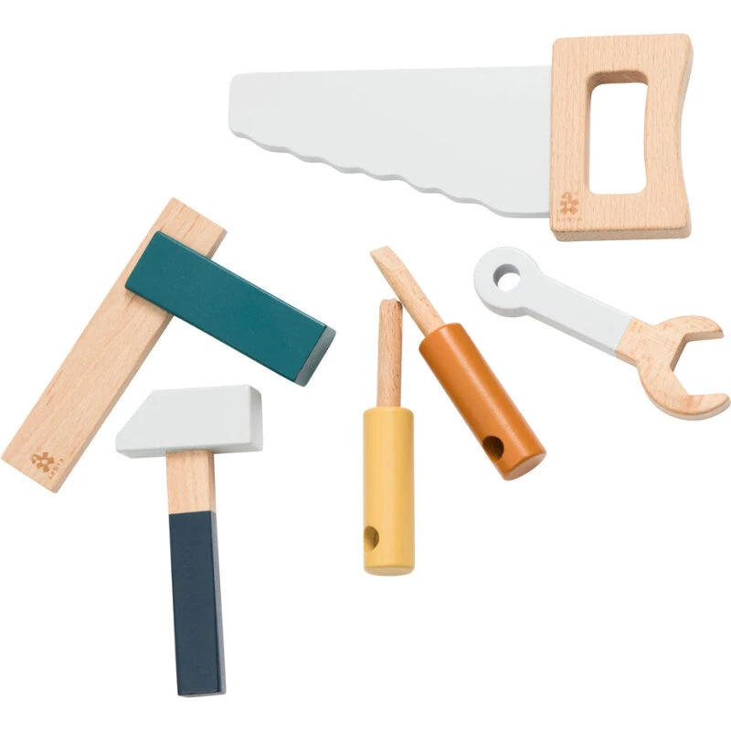 Sebra Værktøjssæt i træ, Jetty Grey – 6 dele