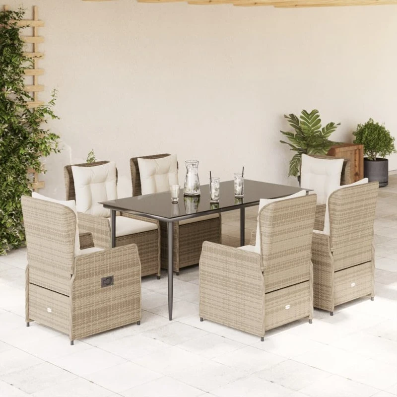 vidaXL 7-delssæt med polyrattan, beige, 160x80x74 cm
