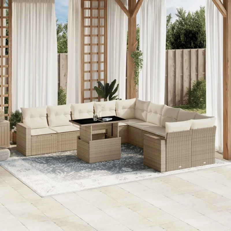vidaXL 11-deles sofasæt med hynder i polyrattan beige