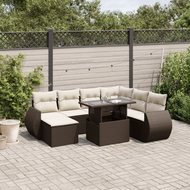 vidaXL 8-deles polyrattan sofasæt med hynder brun