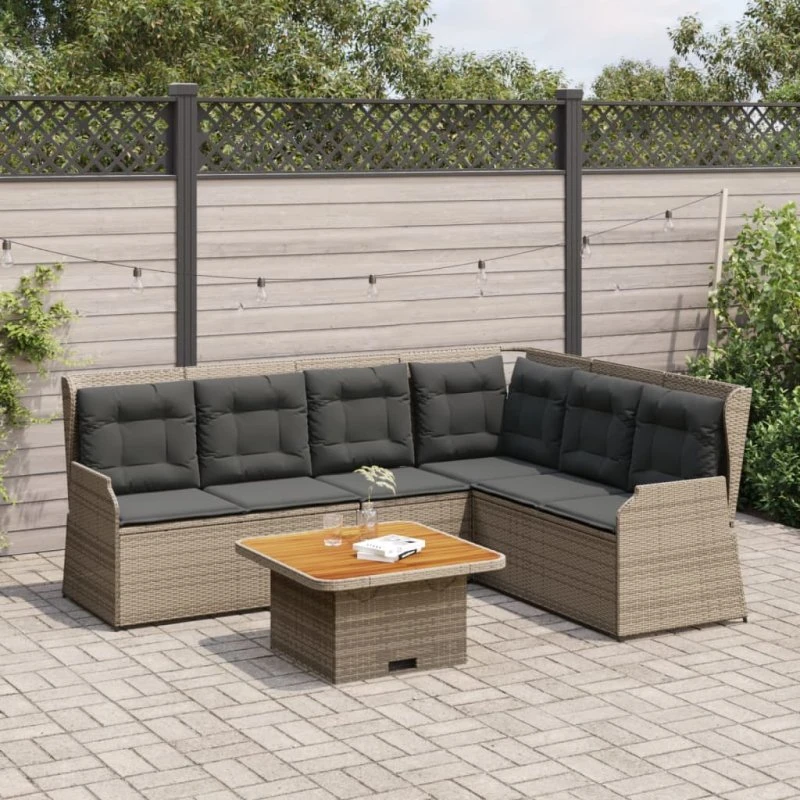 vidaXL 5-delssæt med hynder, polyrattan grå