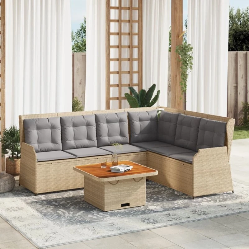vidaXL 5-delssæt med hynder, polyrattan beige