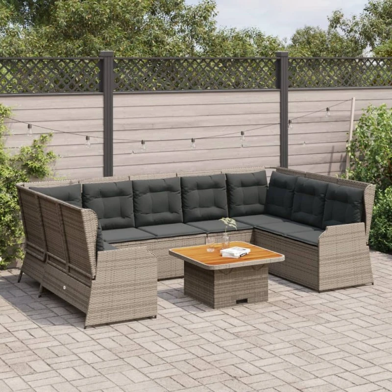 vidaXL 7-delssæt med hynder, polyrattan grå