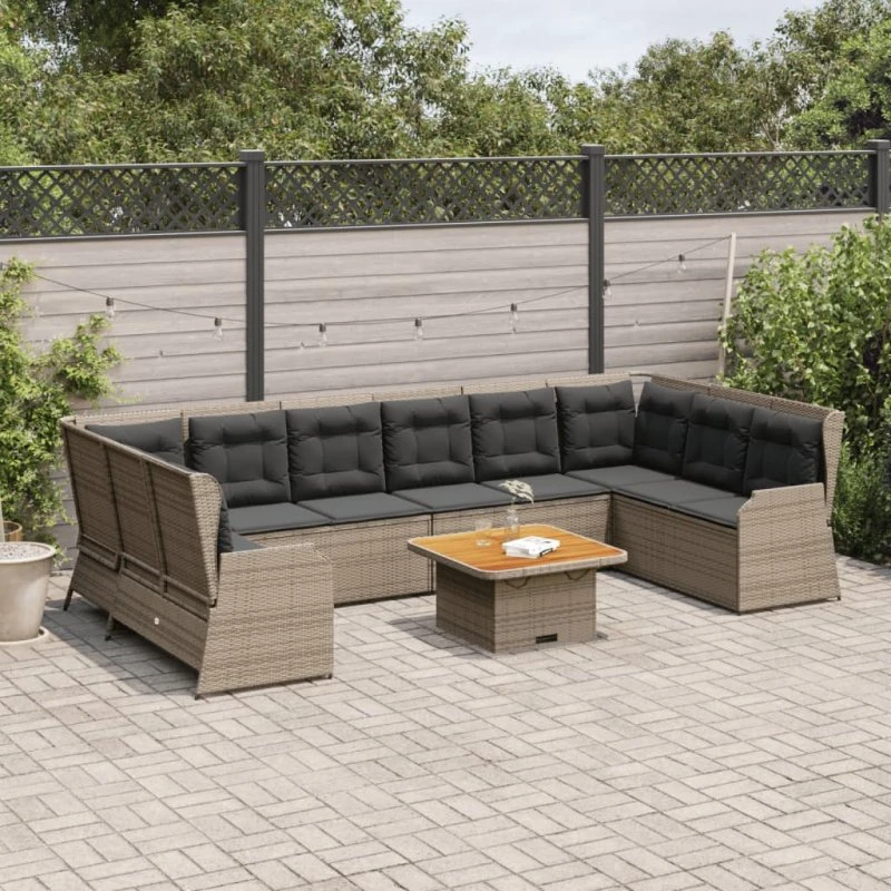 vidaXL 7-delers loungesæt med hynder, polyrattan grå