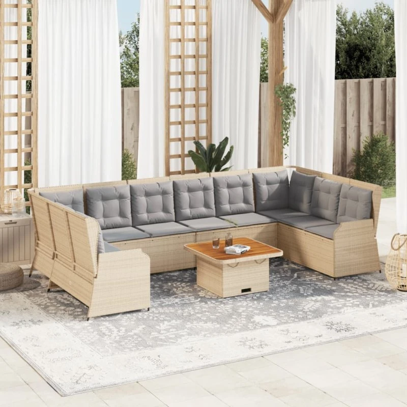 vidaXL 7-deligt loungesæt med hynder, polyrattan, beige
