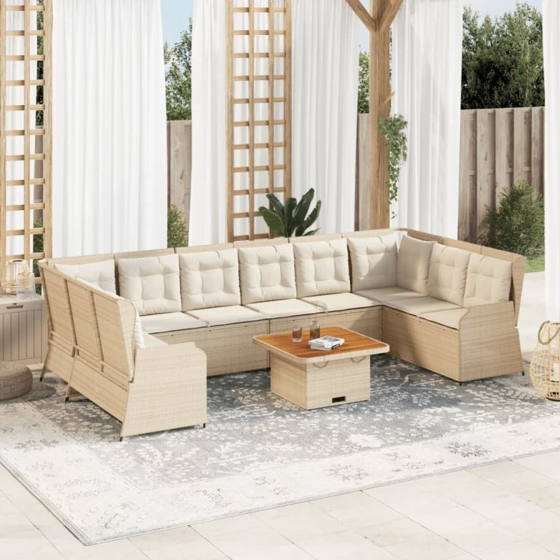 vidaXL 7-deligt loungesæt med hynder, polyrattan beige
