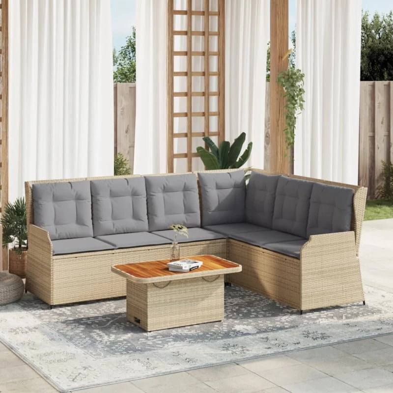 vidaXL 5-delssæt polyrattan beige med hynder