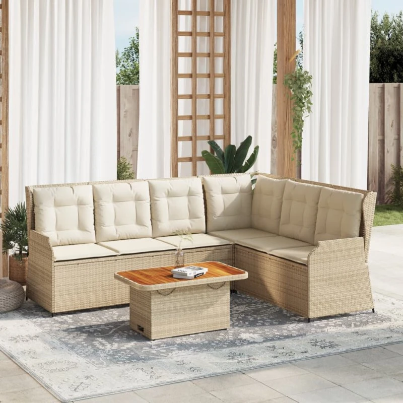 vidaXL 5-delssæt med hynder, polyrattan beige