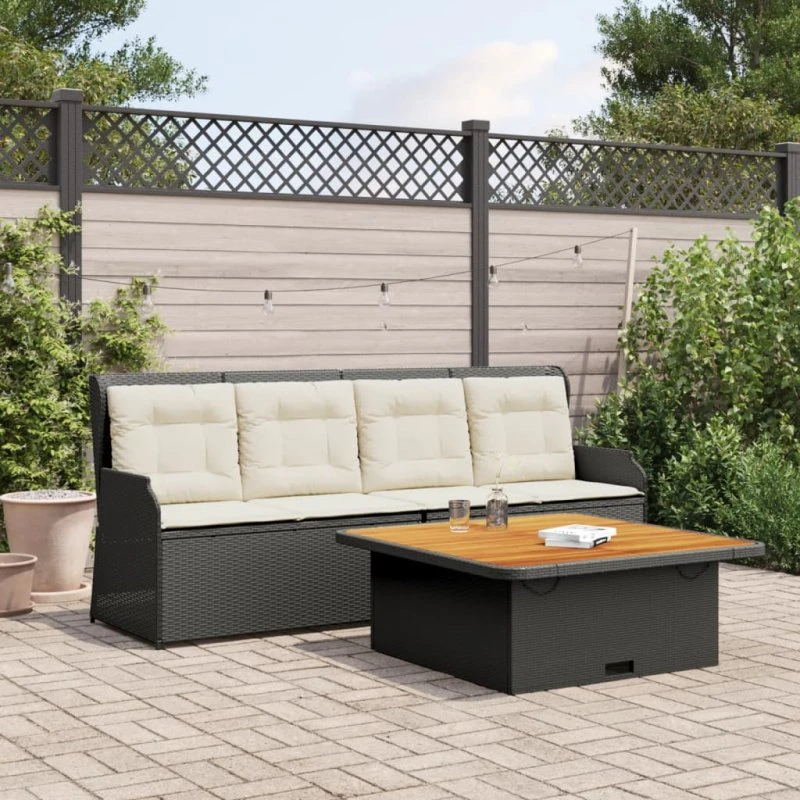 vidaXL 3-delssæt med hynder, polyrattan, sort