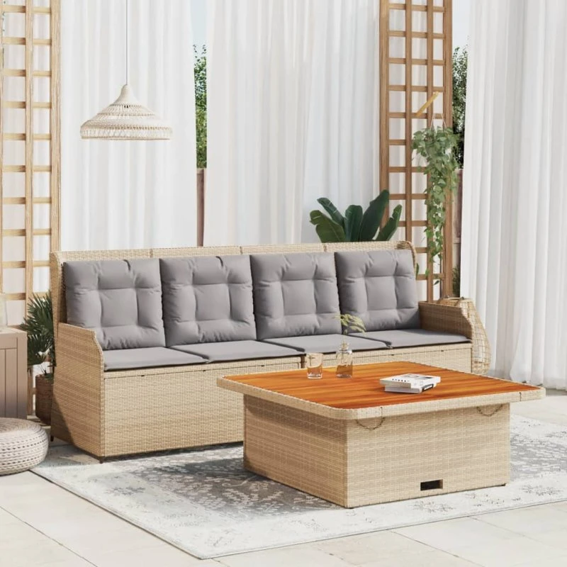 vidaXL 3-delssæt med hynder, polyrattan beige