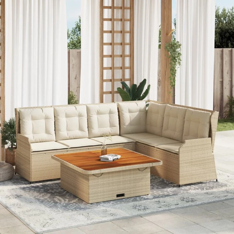 vidaXL 5-delssæt med hynder, polyrattan beige