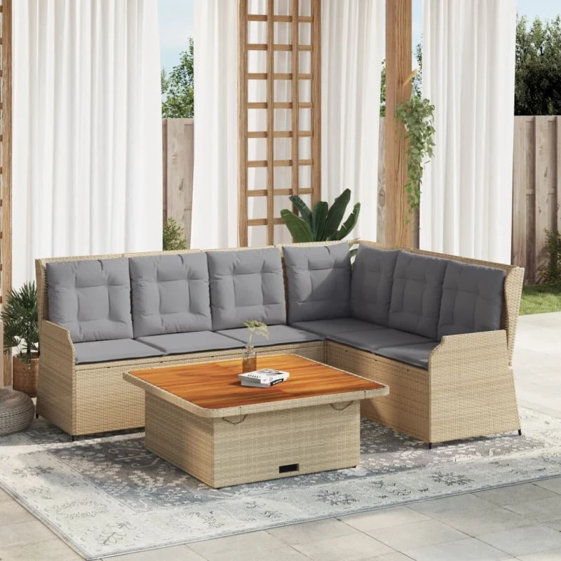 vidaXL 5-delssæt polyrattan beige med hynder