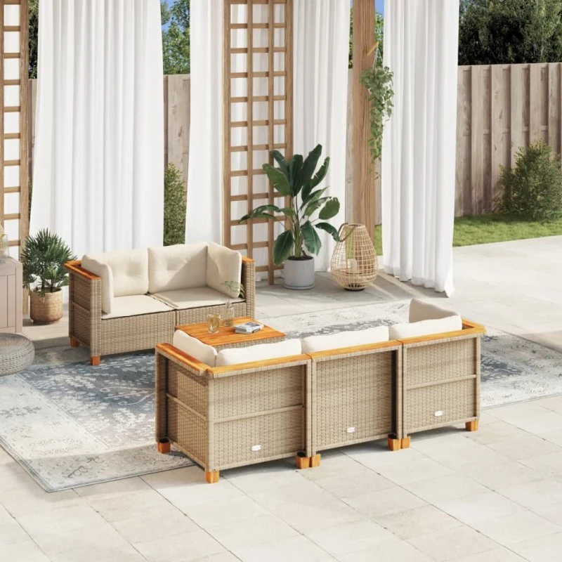 vidaXL 6-deles sofasæt med hynder i polyrattan, beige