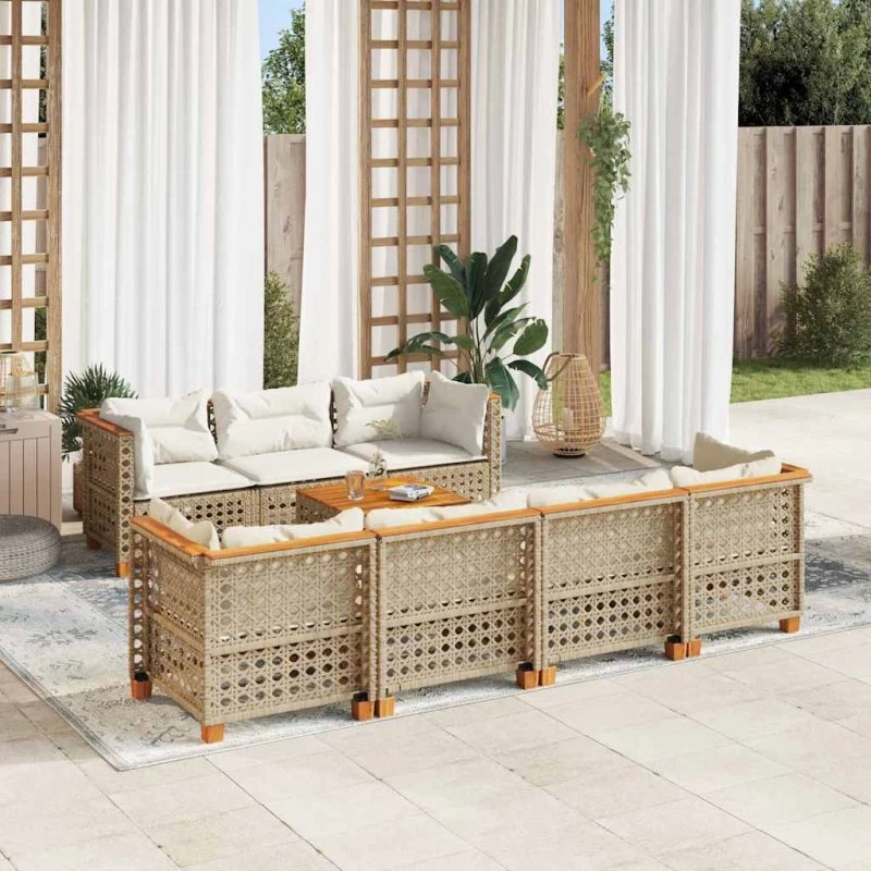 vidaXL 8-delssofasæt med hynder polyrattan beige