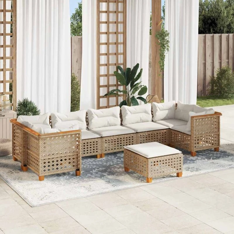 vidaXL 8-delssofasæt med hynder polyrattan beige