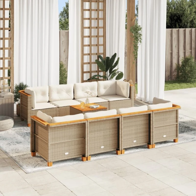 vidaXL 9-deles havemøbelsæt med hynder i polyrattan, beige
