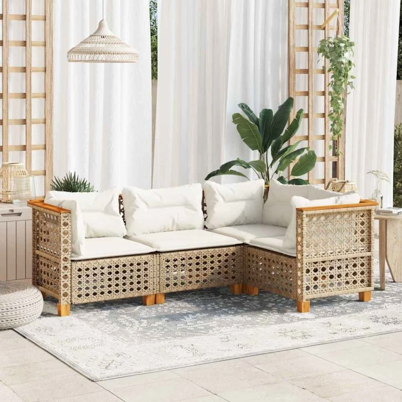 vidaXL 4-deligt havesofasæt med hynder, polyrattan beige