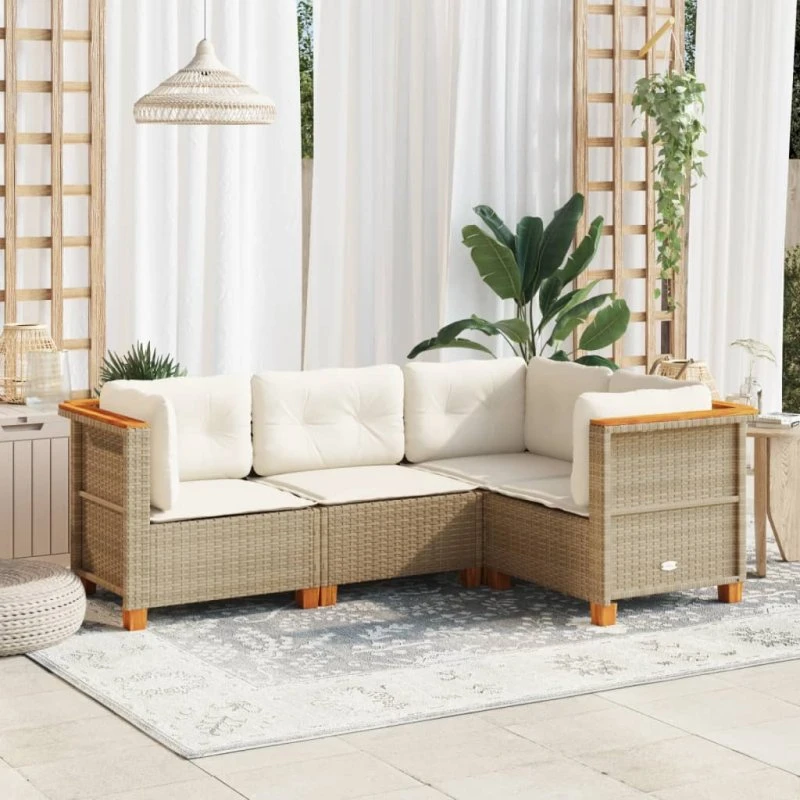 vidaXL 4-deligt havesofasæt med hynder, polyrattan beige