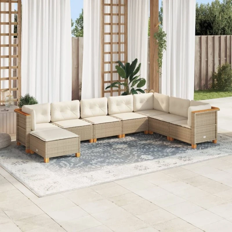 vidaXL 8-deles sofasæt med hynder i polyrattan, beige