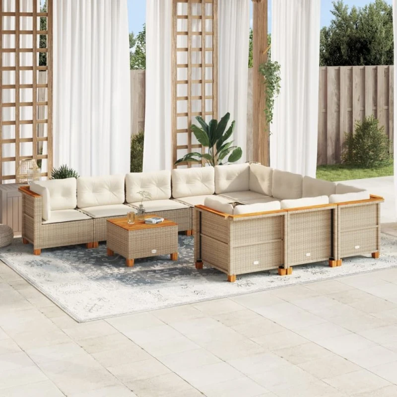 vidaXL 11-delssofasæt med hynder, polyrattan beige