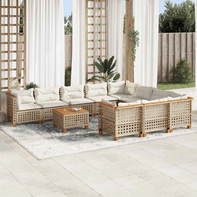 vidaXL 11-delssofasæt med hynder, polyrattan beige
