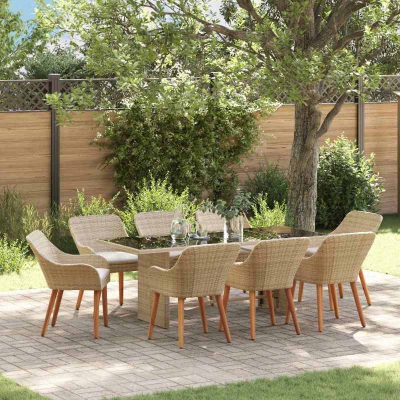 vidaXL Have Spisebordssæt 9 stk Beige PolyRattan