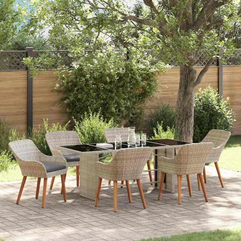 vidaXL Have Spisebordssæt 7 pcs Lysegrå Poly-rattan